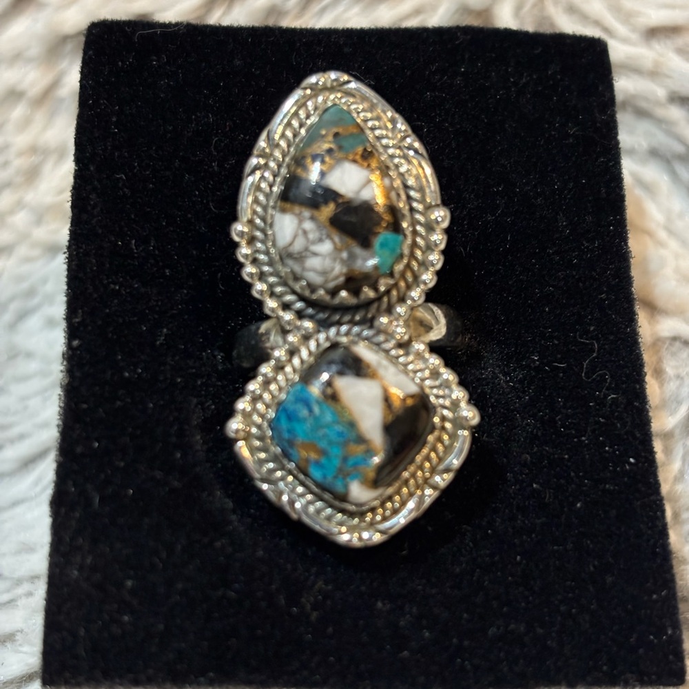 Rare Native American 925 sterling silver turquoise spiny oyster ring 7